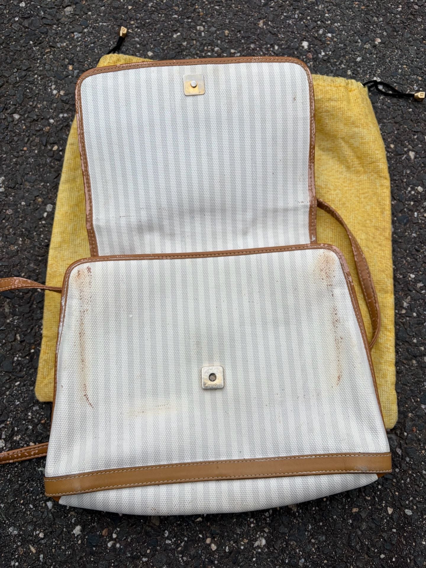 Fendi Striped Canvas Crossbody Bag White Brown Vintage 6