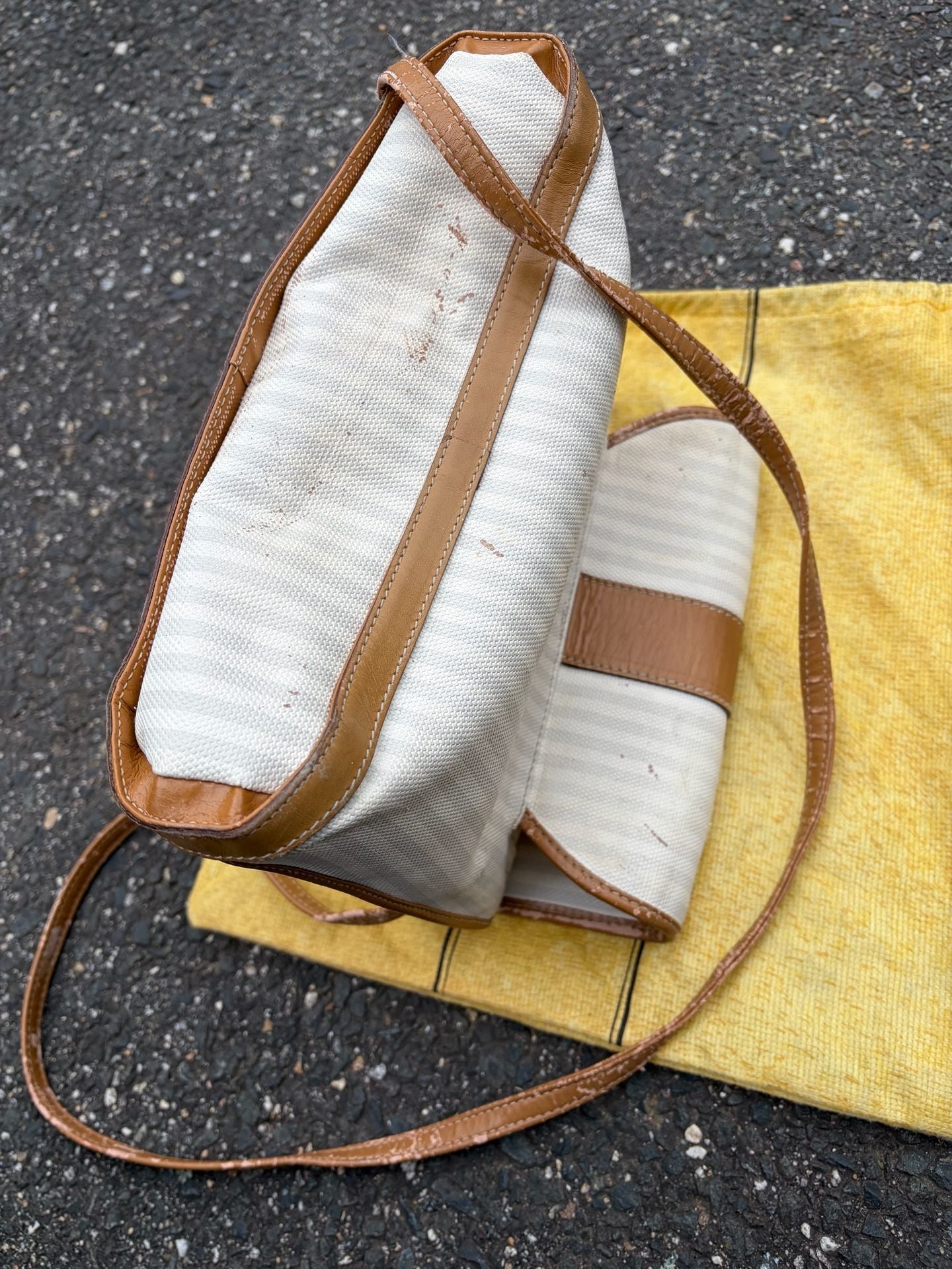 Fendi Striped Canvas Crossbody Bag White Brown Vintage 7
