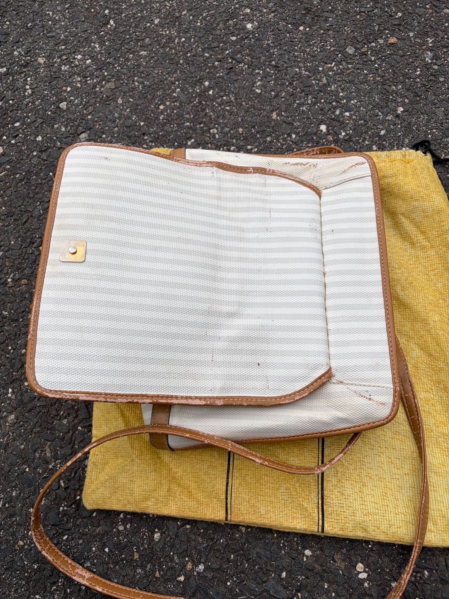 Fendi Striped Canvas Crossbody Bag White Brown Vintage 11