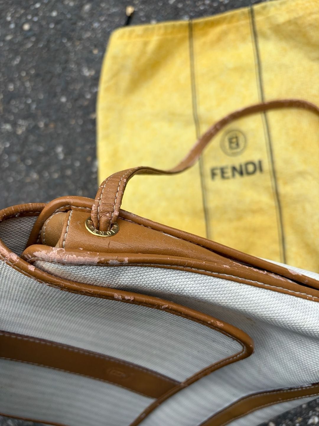 Fendi Striped Canvas Crossbody Bag White Brown Vintage 12