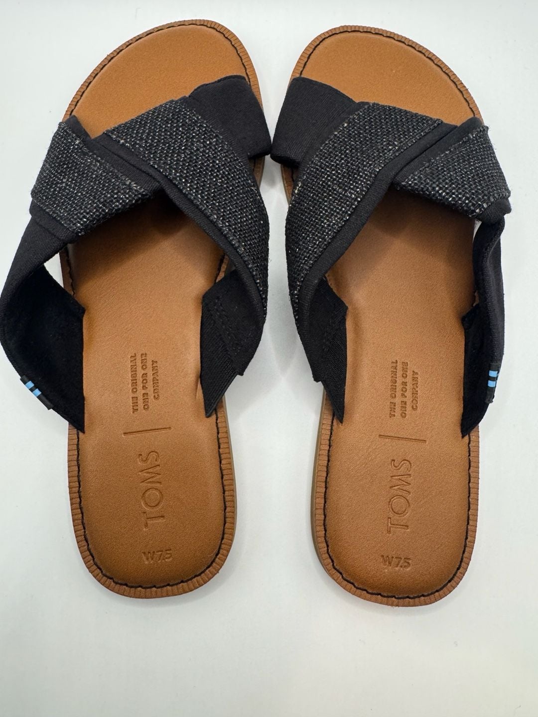 New Toms Viviana Slide Sandals Size 7.5 Black Foil Woven 7