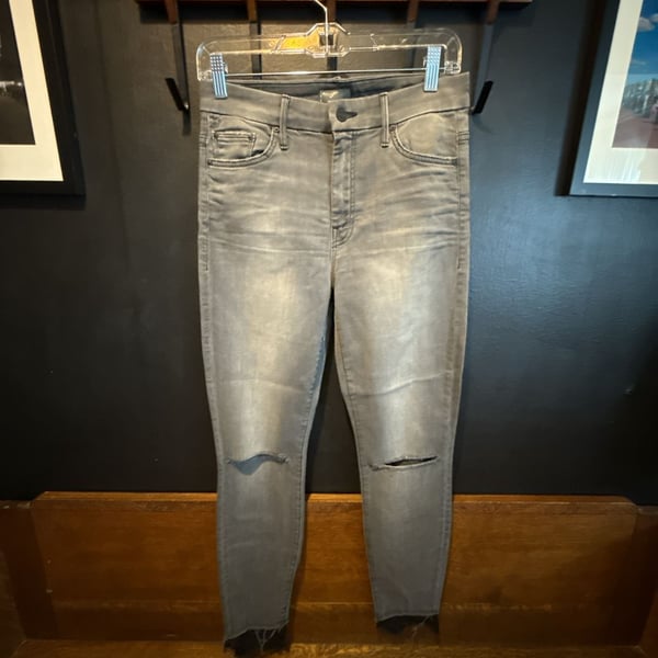 MOTHER Skinny Jeans Gray Distressed Lace Hem