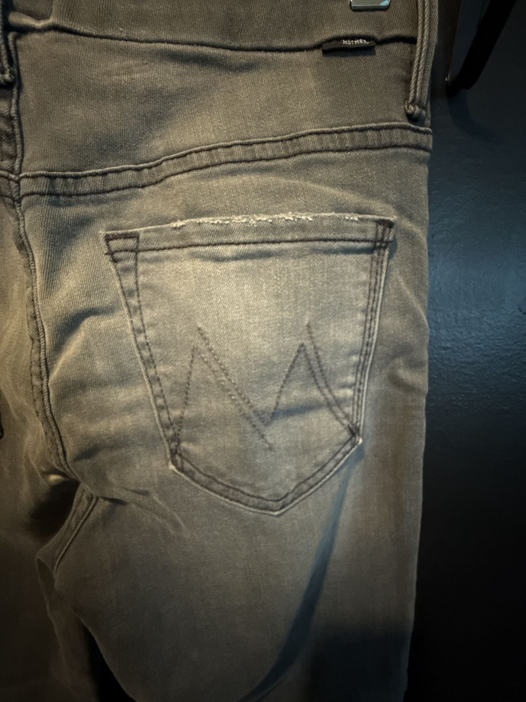 MOTHER Skinny Jeans Gray Distressed Lace Hem 12