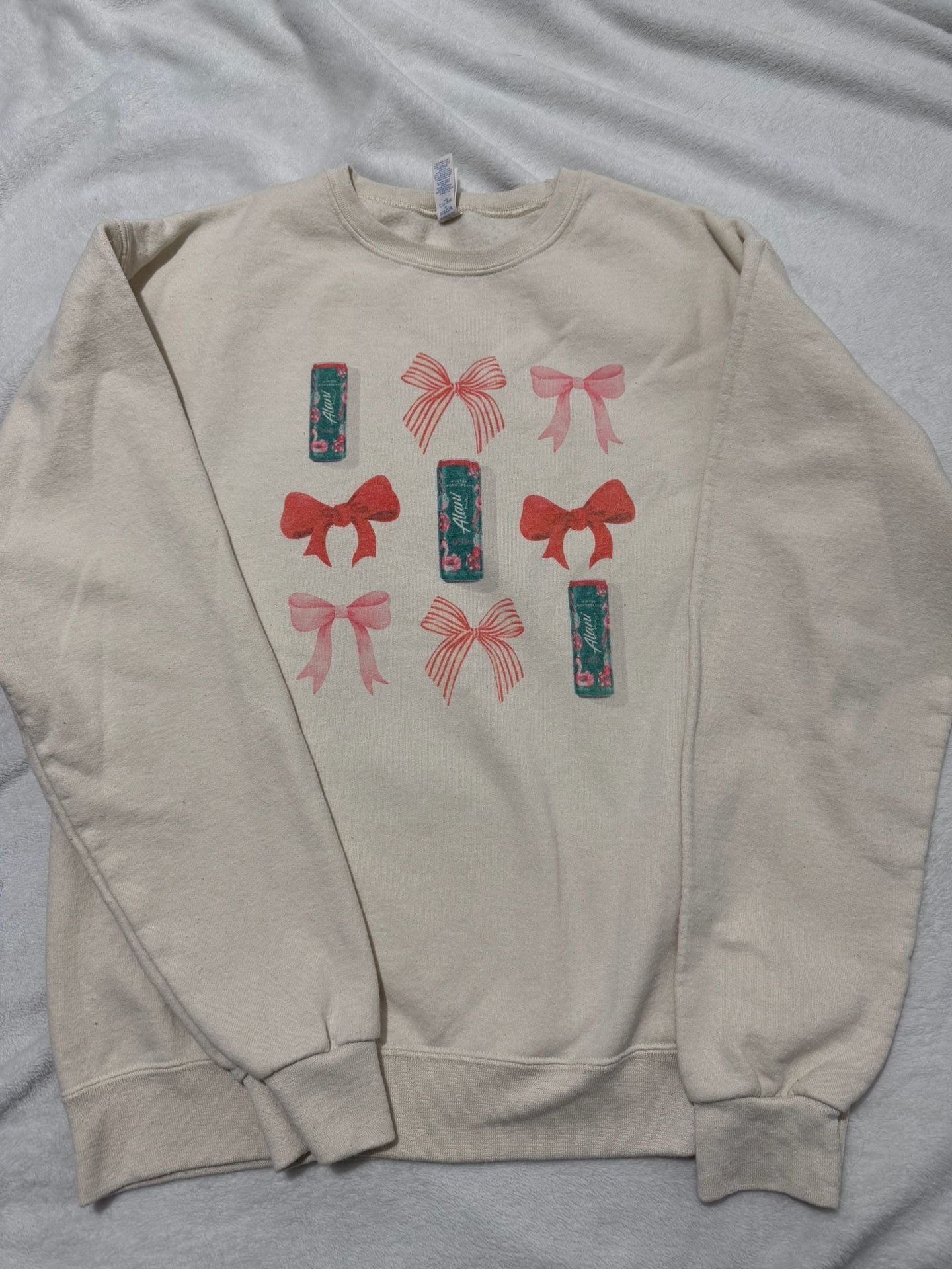 Jerzees Alani Energy Drink Bows Sweatshirt Size M Cream Coquette 1