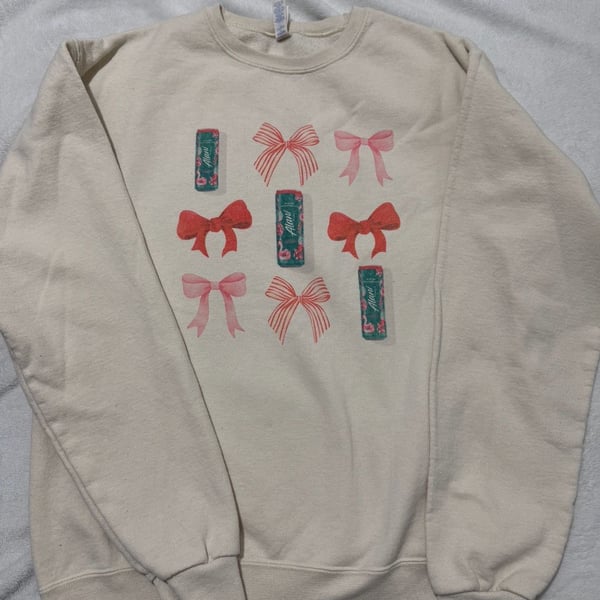 Jerzees Alani Energy Drink Bows Sweatshirt Size M Cream Coquette