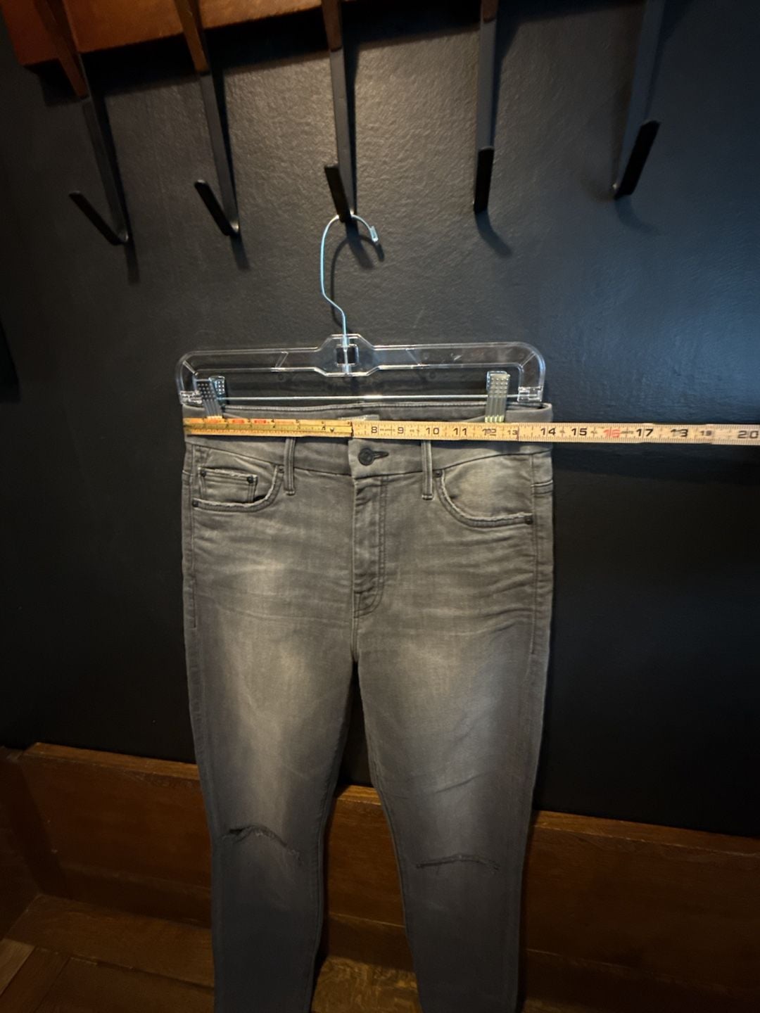 MOTHER Skinny Jeans Gray Distressed Lace Hem 15