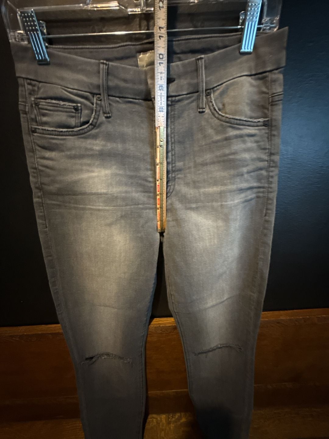 MOTHER Skinny Jeans Gray Distressed Lace Hem 16