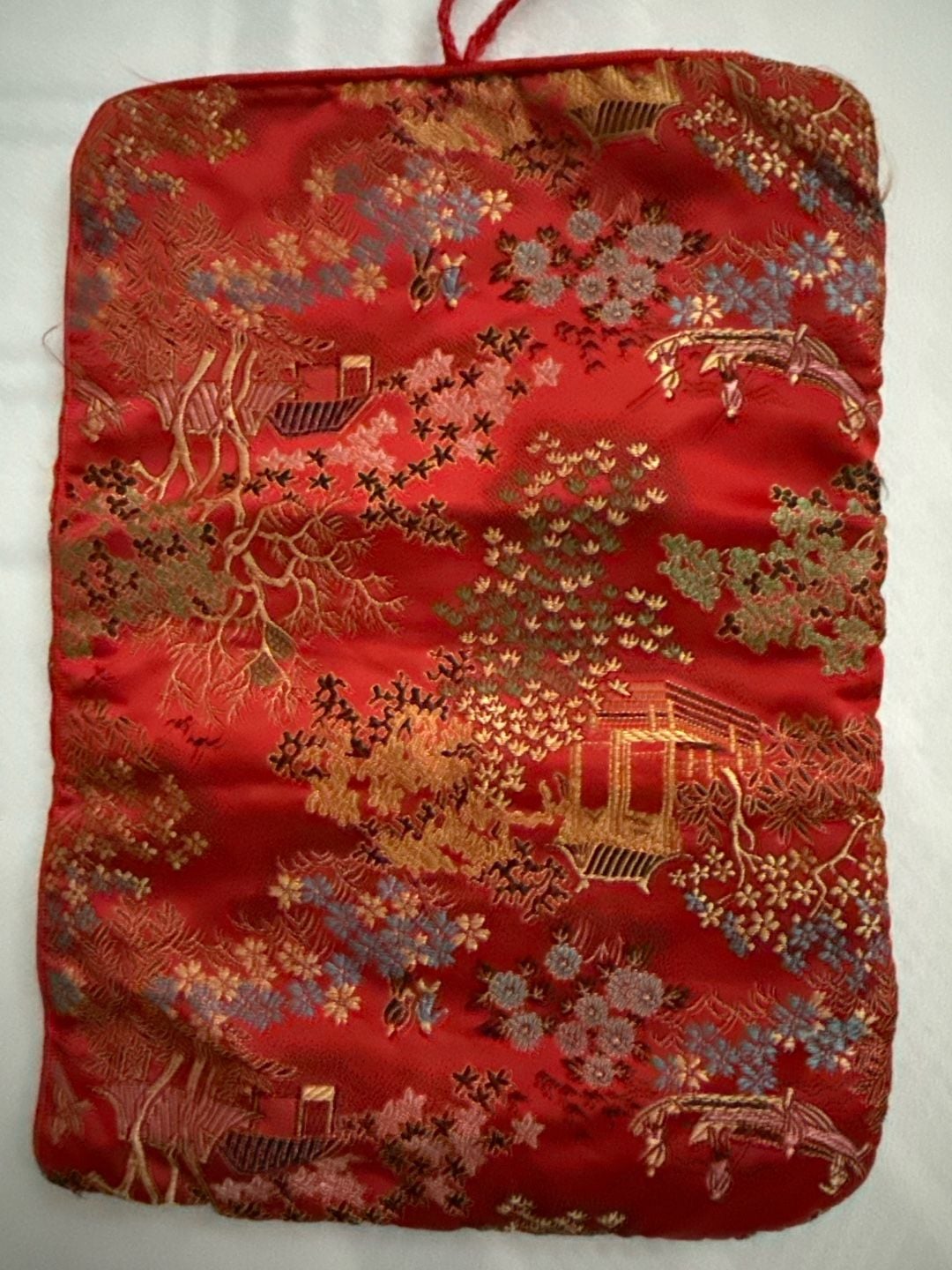 Asian Brocade Travel Jewelry Roll Bag Red Gold 3