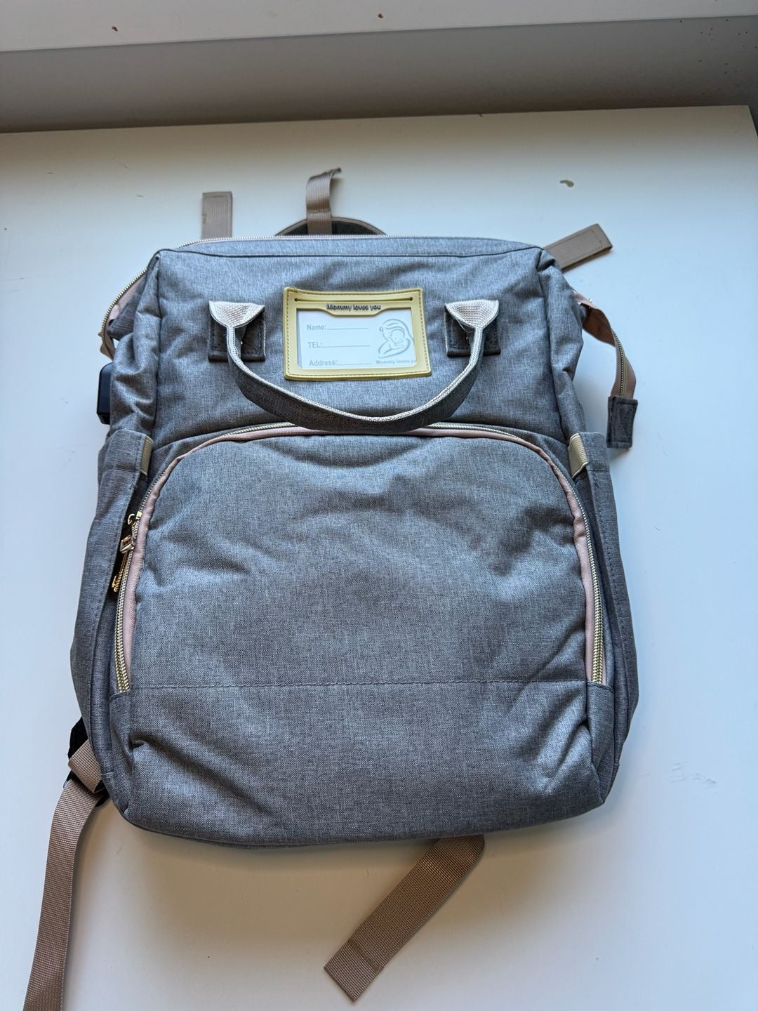 Mommy Loves You Diaper Bag Backpack Gray USB 2