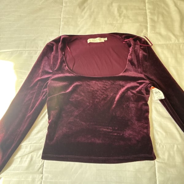 ASTR The Label Velvet Long Sleeve Scoop Neck Top Size M Burgundy