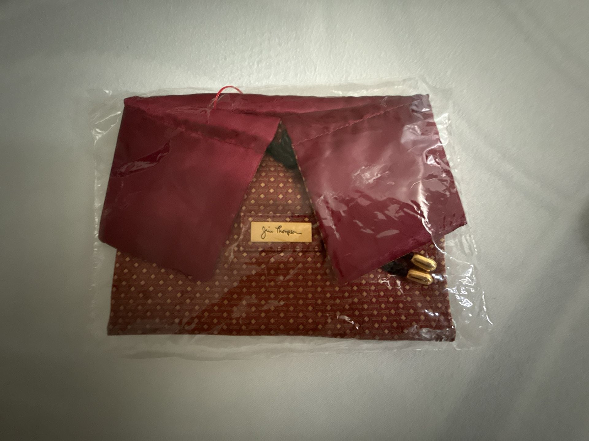 Jim Thompson Silk Pouch Red Geometric Pattern New 1