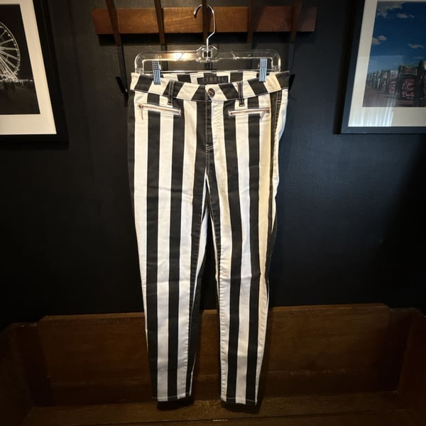 Tinsel Striped Denim Pants Black White
