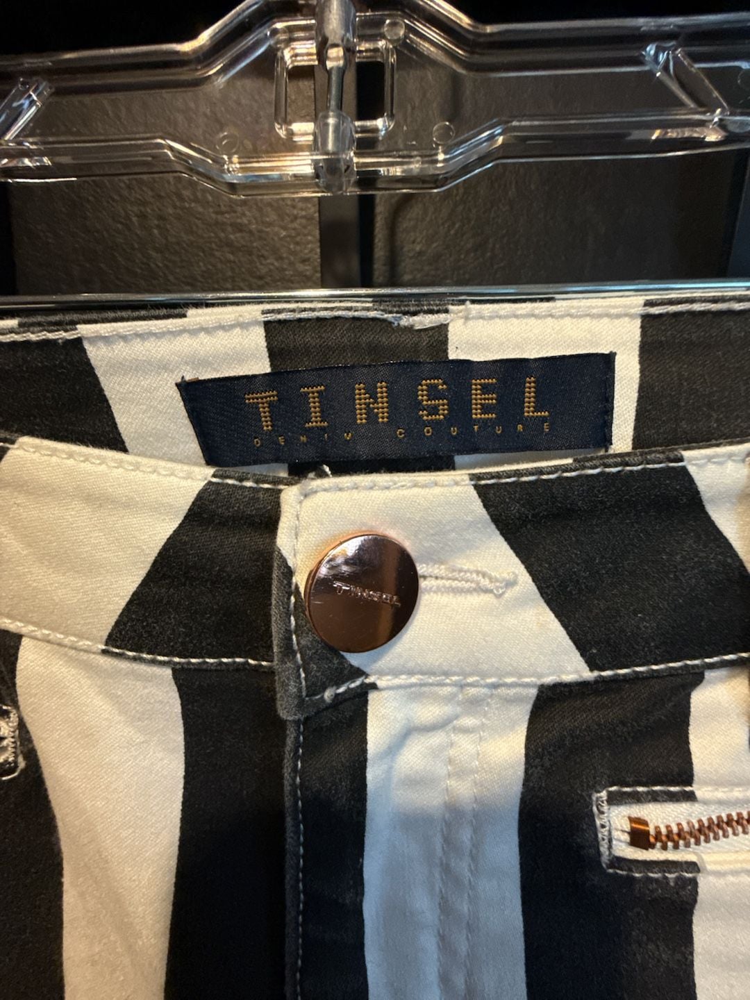 Tinsel Striped Denim Pants Black White 4