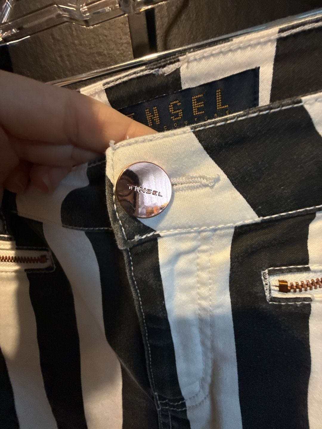 Tinsel Striped Denim Pants Black White 5