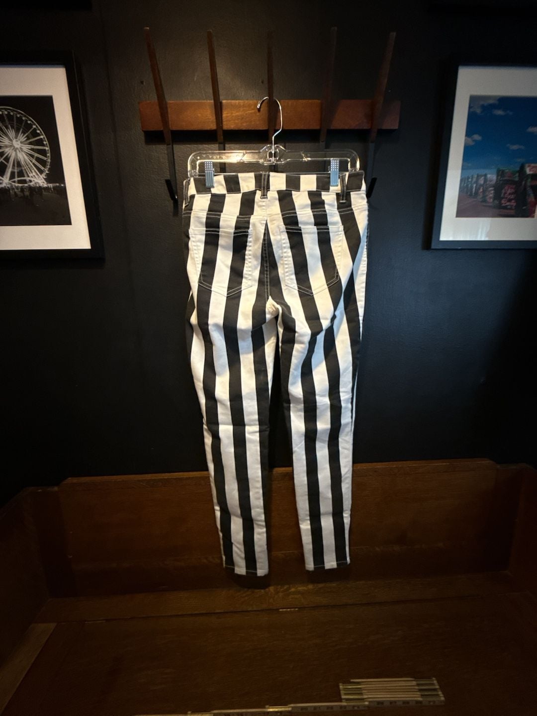 Tinsel Striped Denim Pants Black White 7
