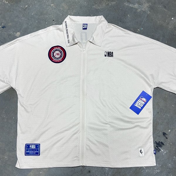 NBA Full Zip Shirt Size XL Off White Mesh Polo
