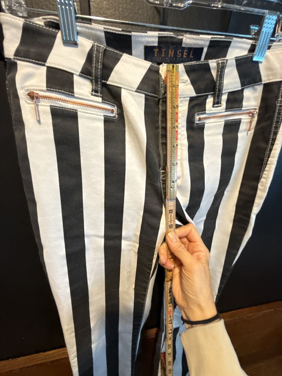 Tinsel Striped Denim Pants Black White 10