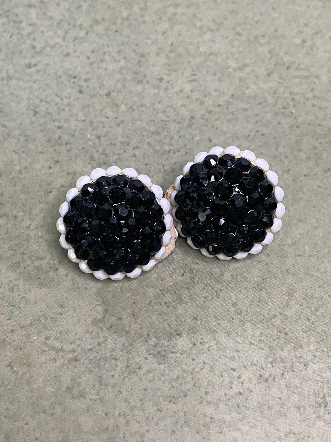 Vintage Black Rhinestone and White Bead Clip-On Earrings 2