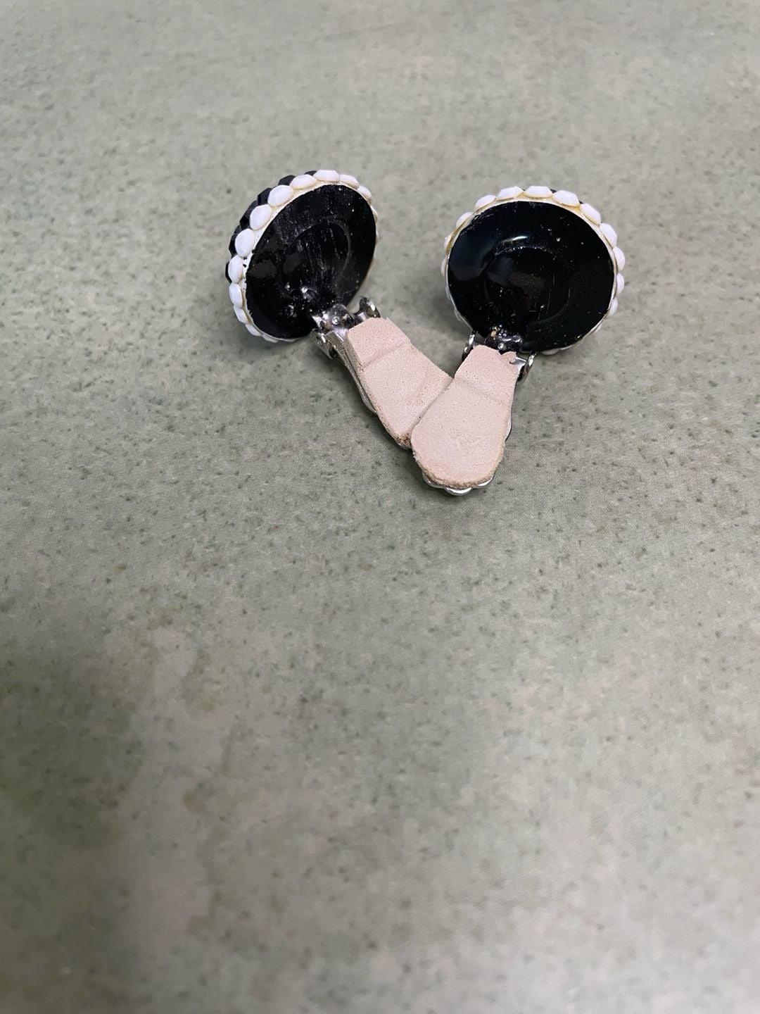 Vintage Black Rhinestone and White Bead Clip-On Earrings 4