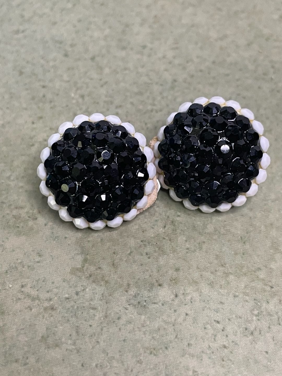 Vintage Black Rhinestone and White Bead Clip-On Earrings 6