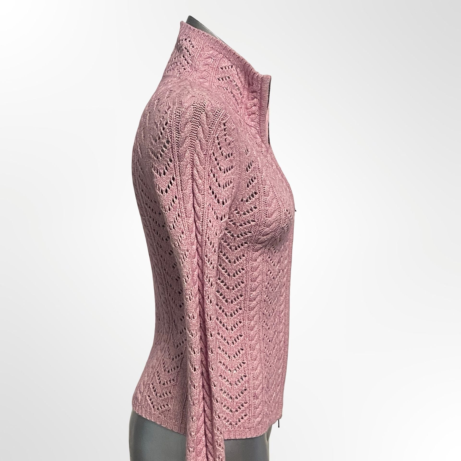 Rubbish Full Zip Cardigan Size XS Pink Cable Knit Mock Neck Sweater 4