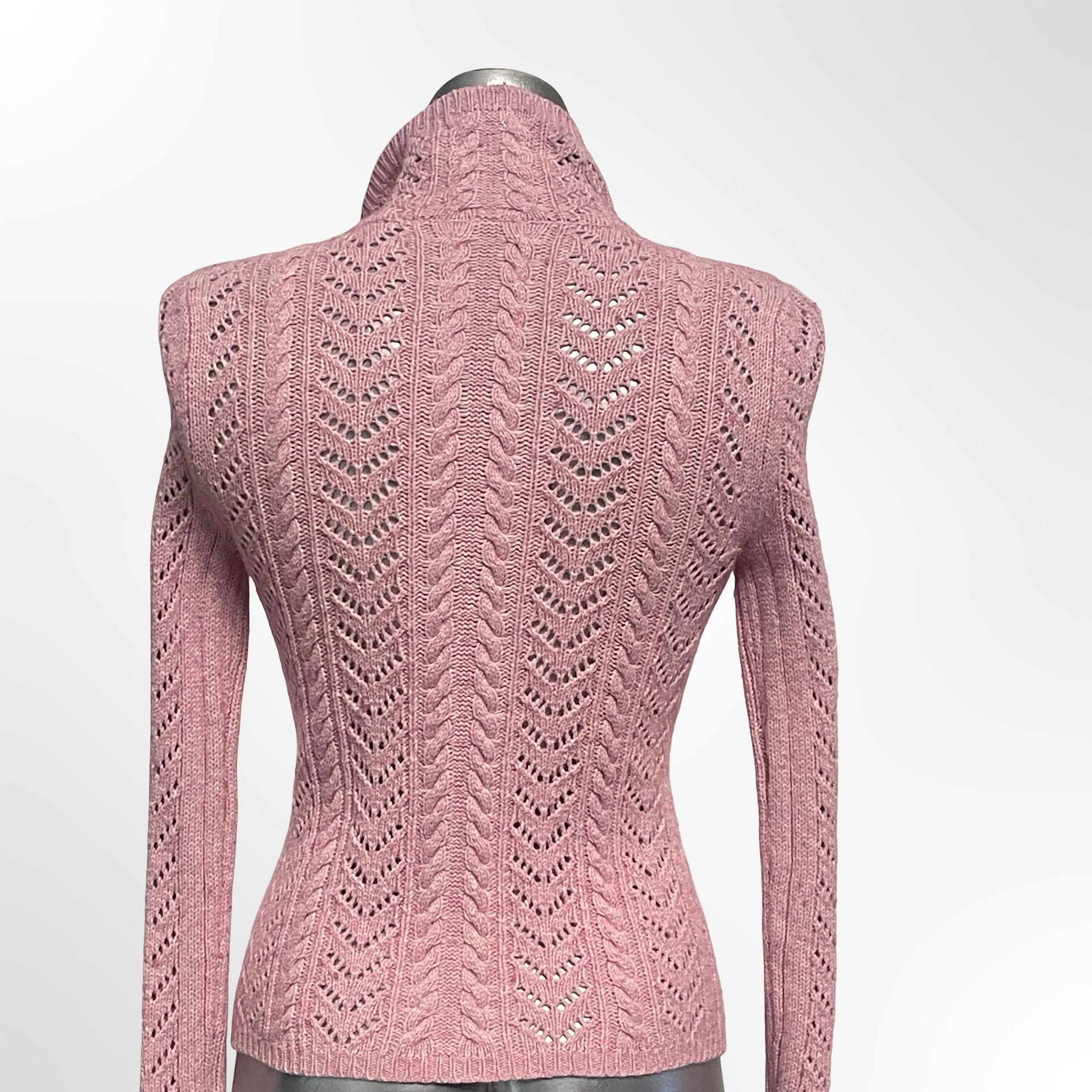 Rubbish Full Zip Cardigan Size XS Pink Cable Knit Mock Neck Sweater 5