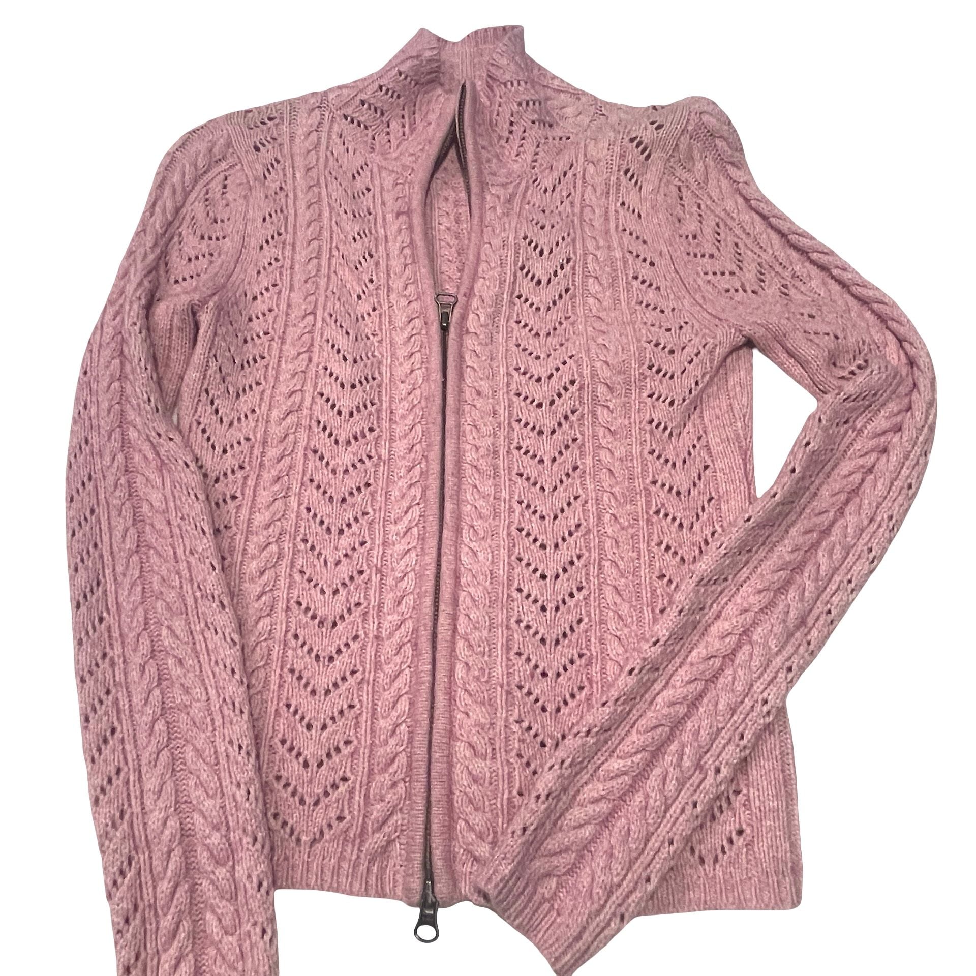 Rubbish Full Zip Cardigan Size XS Pink Cable Knit Mock Neck Sweater 6