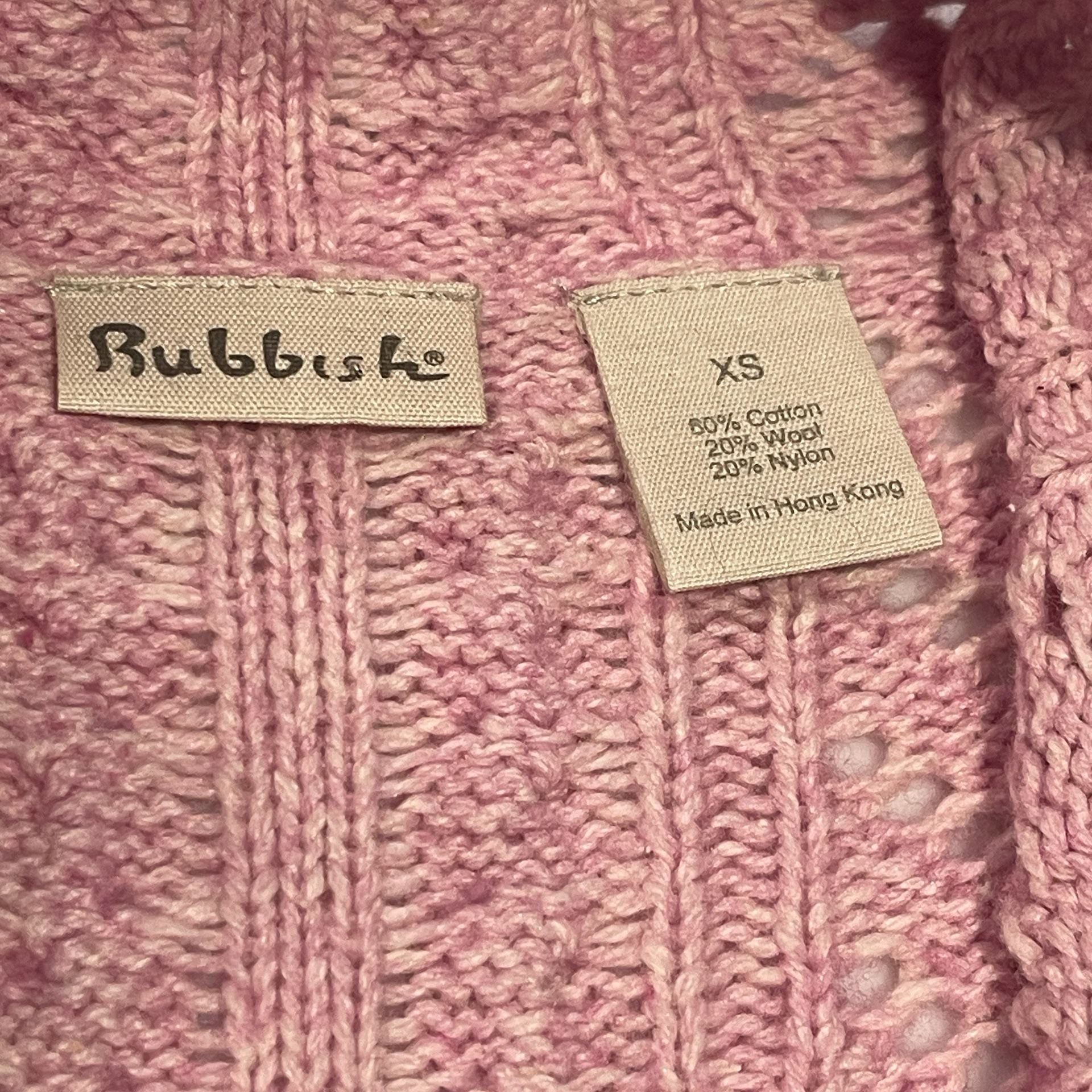 Rubbish Full Zip Cardigan Size XS Pink Cable Knit Mock Neck Sweater 7