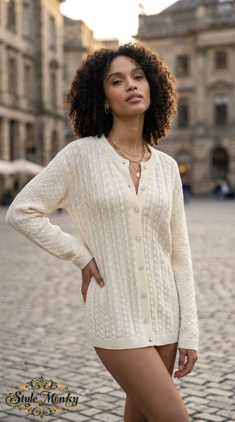 Hygrade Cardigan Size L White Cable Knit Button Front 2