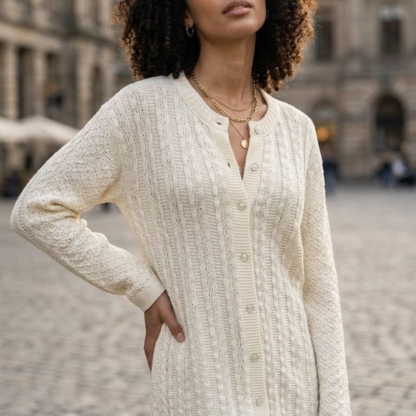 Hygrade Cardigan Size L White Cable Knit Button Front