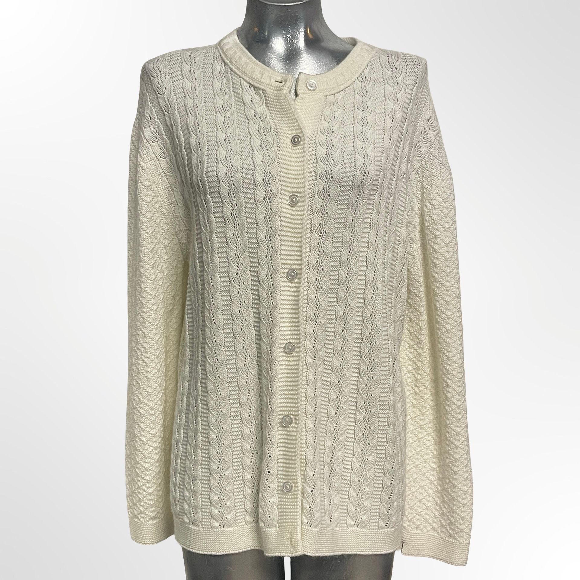 Hygrade Cardigan Size L White Cable Knit Button Front 3
