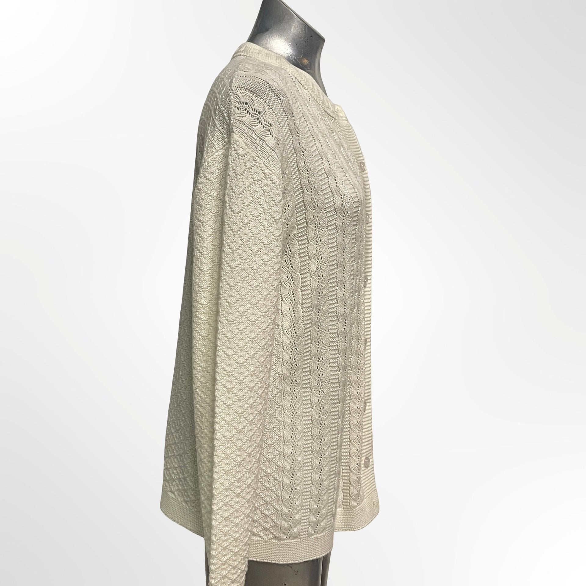 Hygrade Cardigan Size L White Cable Knit Button Front 4