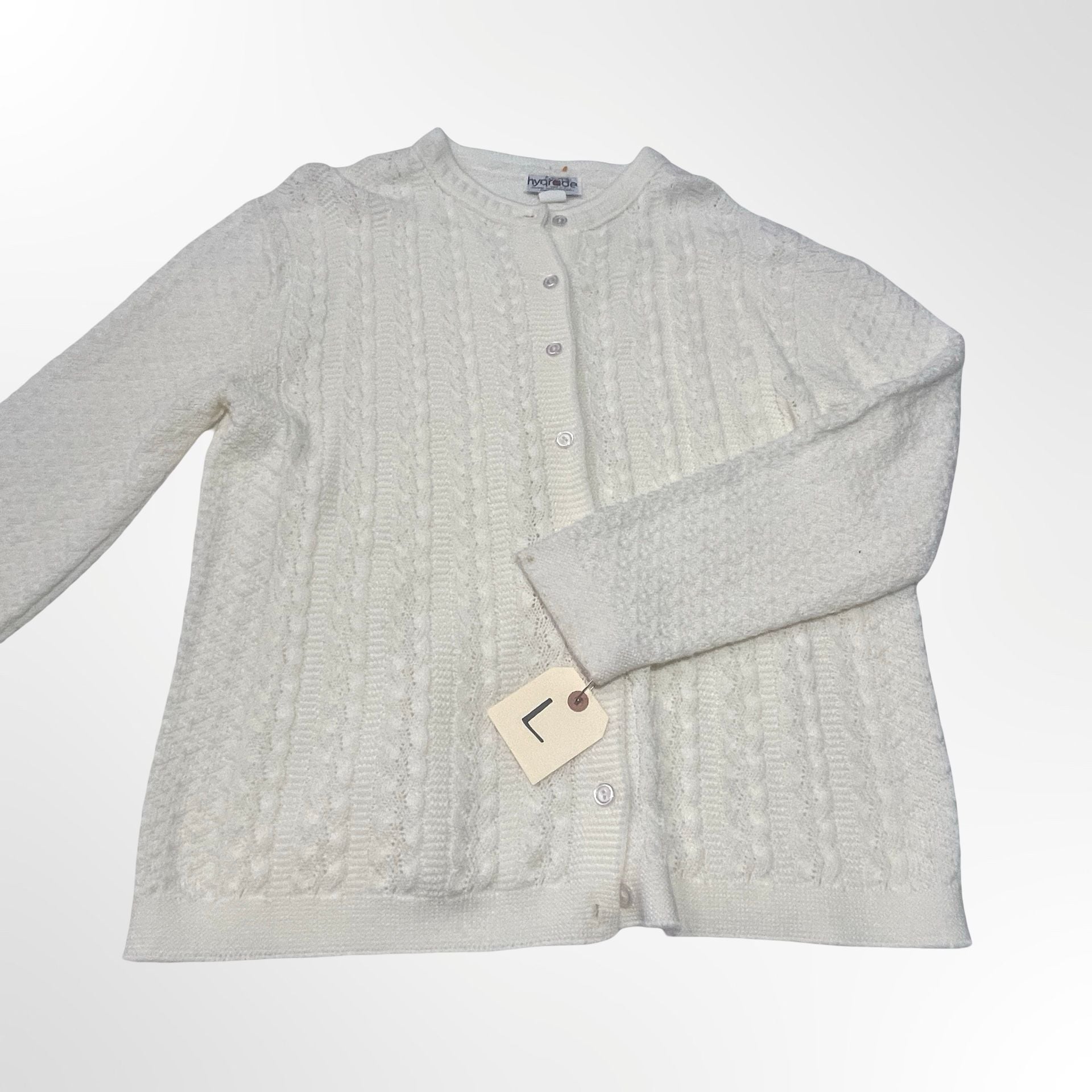 Hygrade Cardigan Size L White Cable Knit Button Front 6