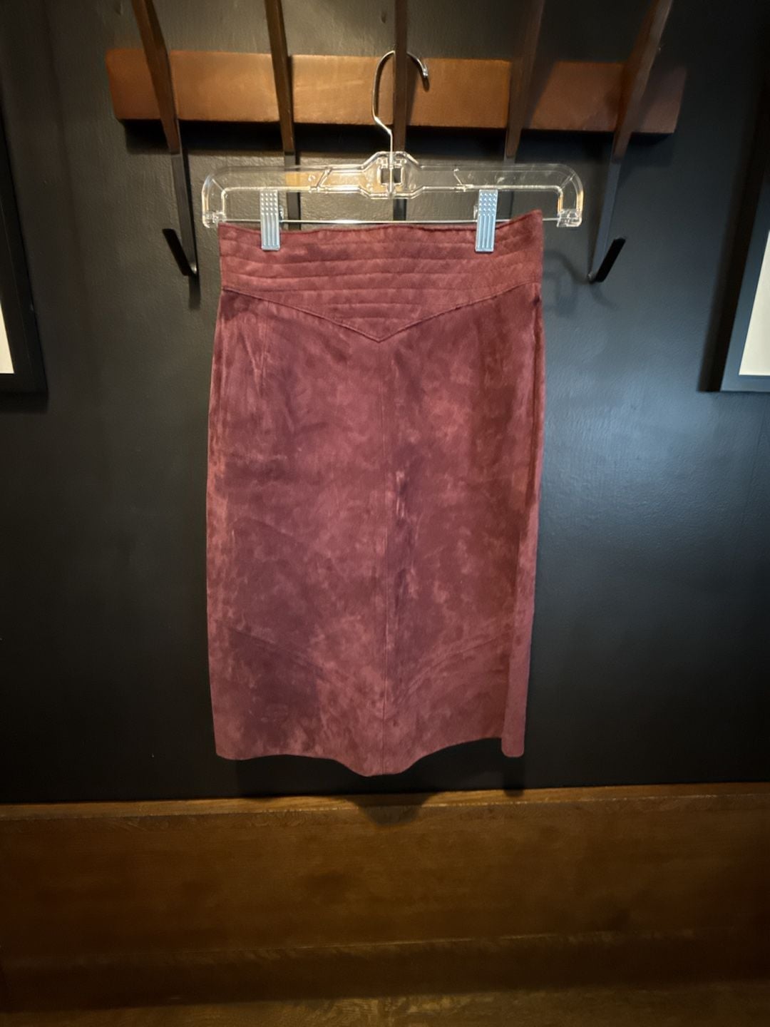 Vintage Maroon Suede Pencil Skirt 2