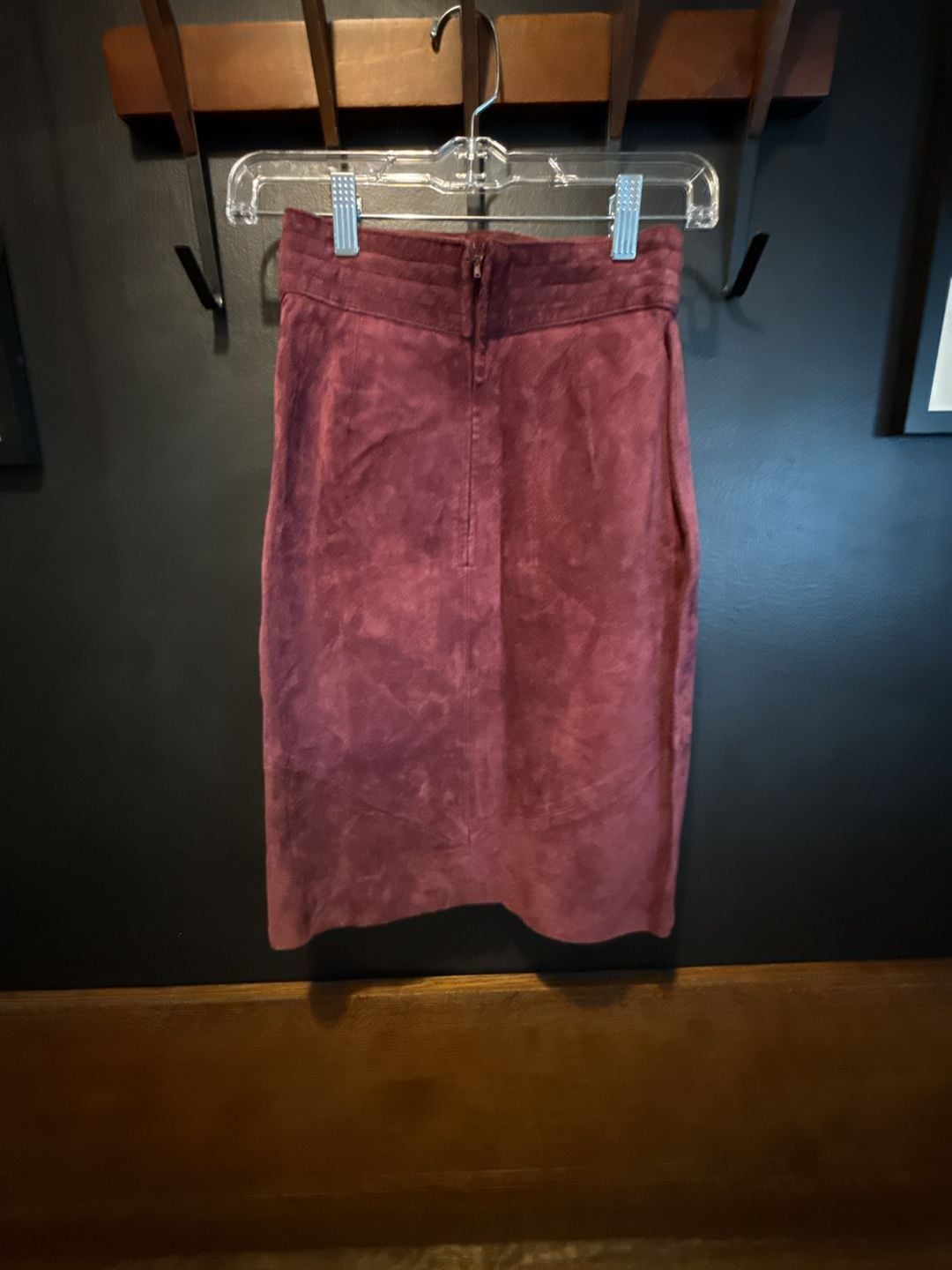 Vintage Maroon Suede Pencil Skirt 5
