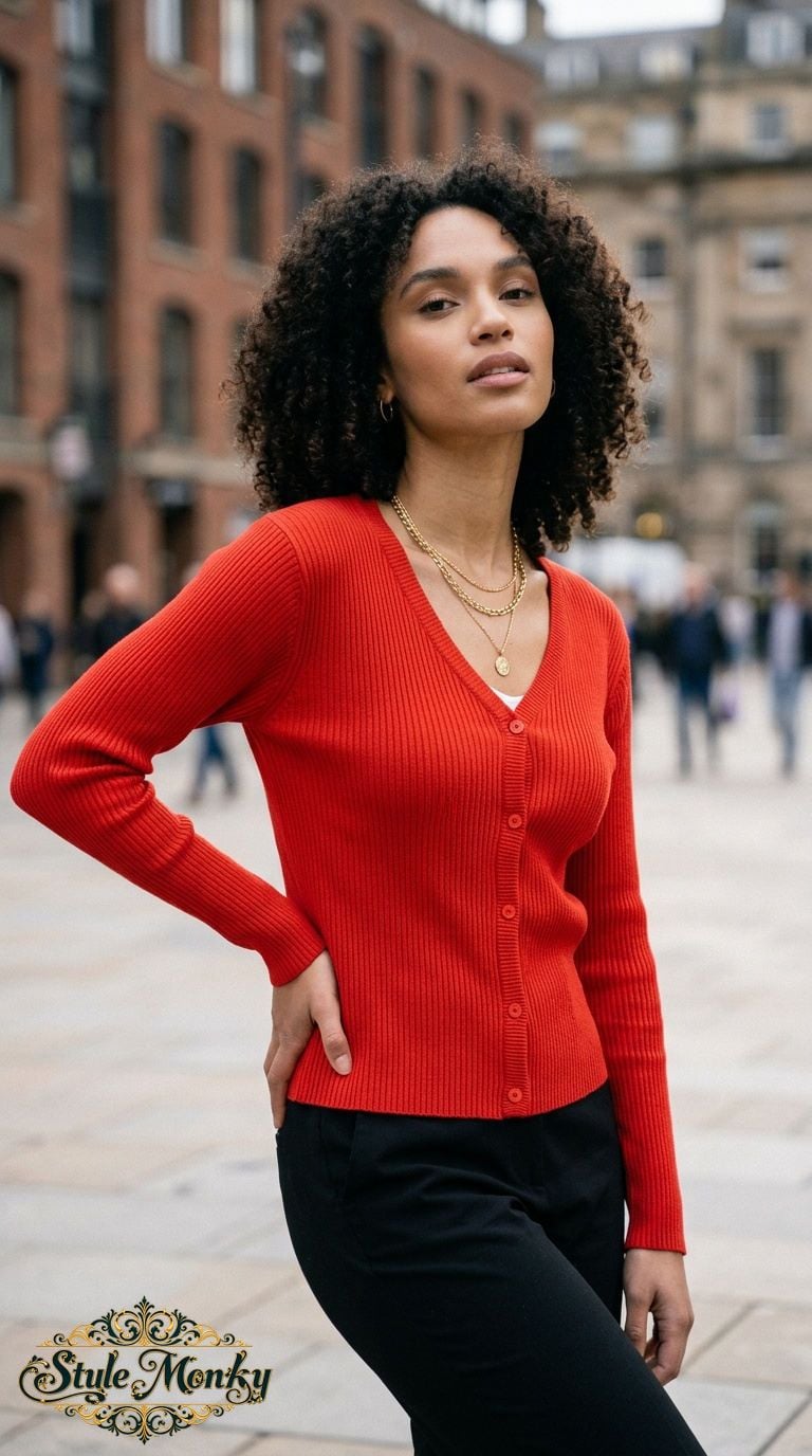 American Eagle Outfitters Cardigan Sweater Size M Red Ribbed V-Neck 2