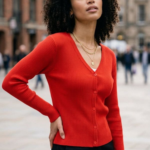 American Eagle Outfitters Cardigan Sweater Size M Red Ribbed V-Neck