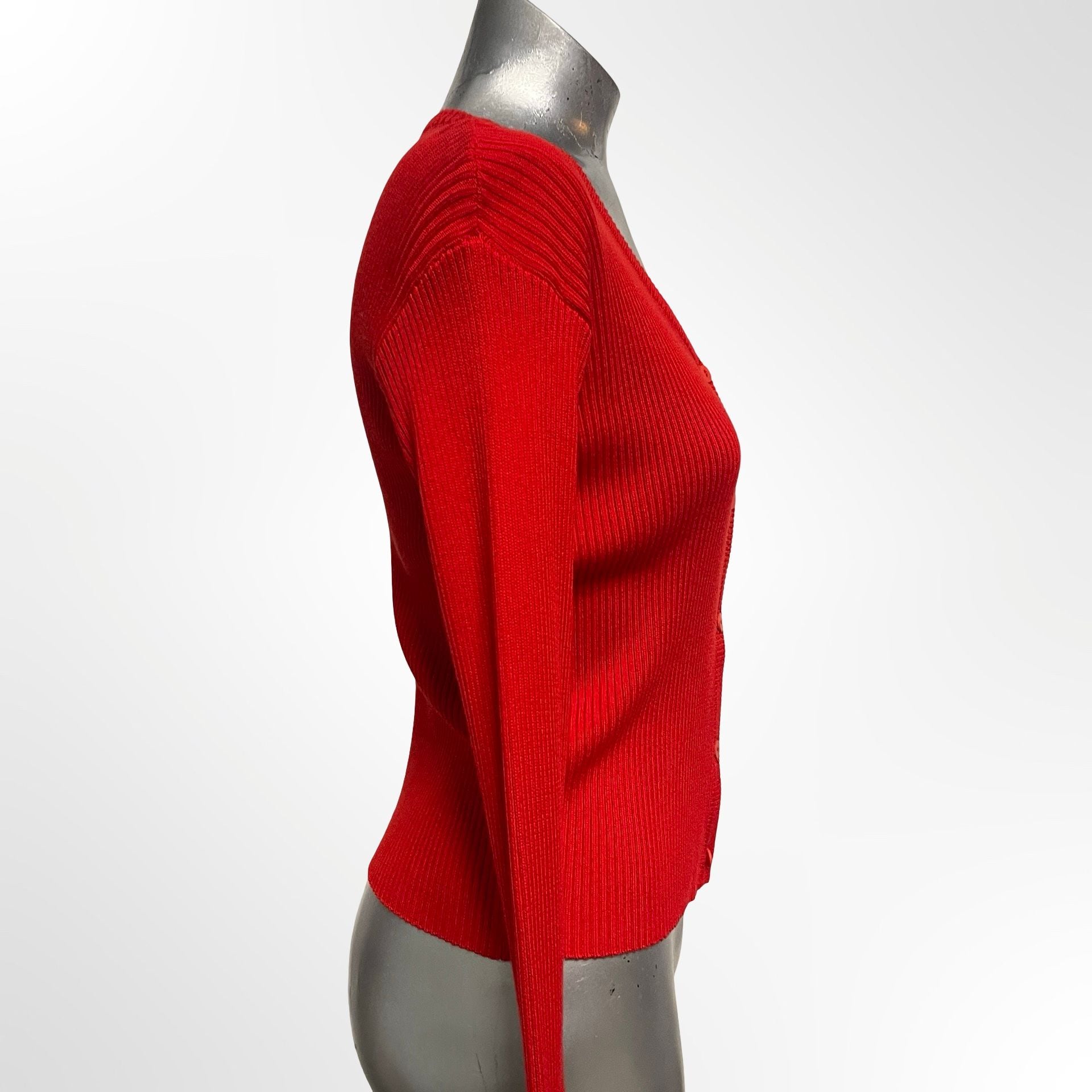 American Eagle Outfitters Cardigan Sweater Size M Red Ribbed V-Neck 4