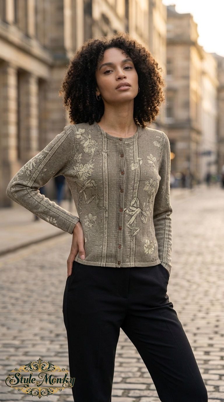 Easel Floral Cardigan Size M Brown Lambswool Angora 2