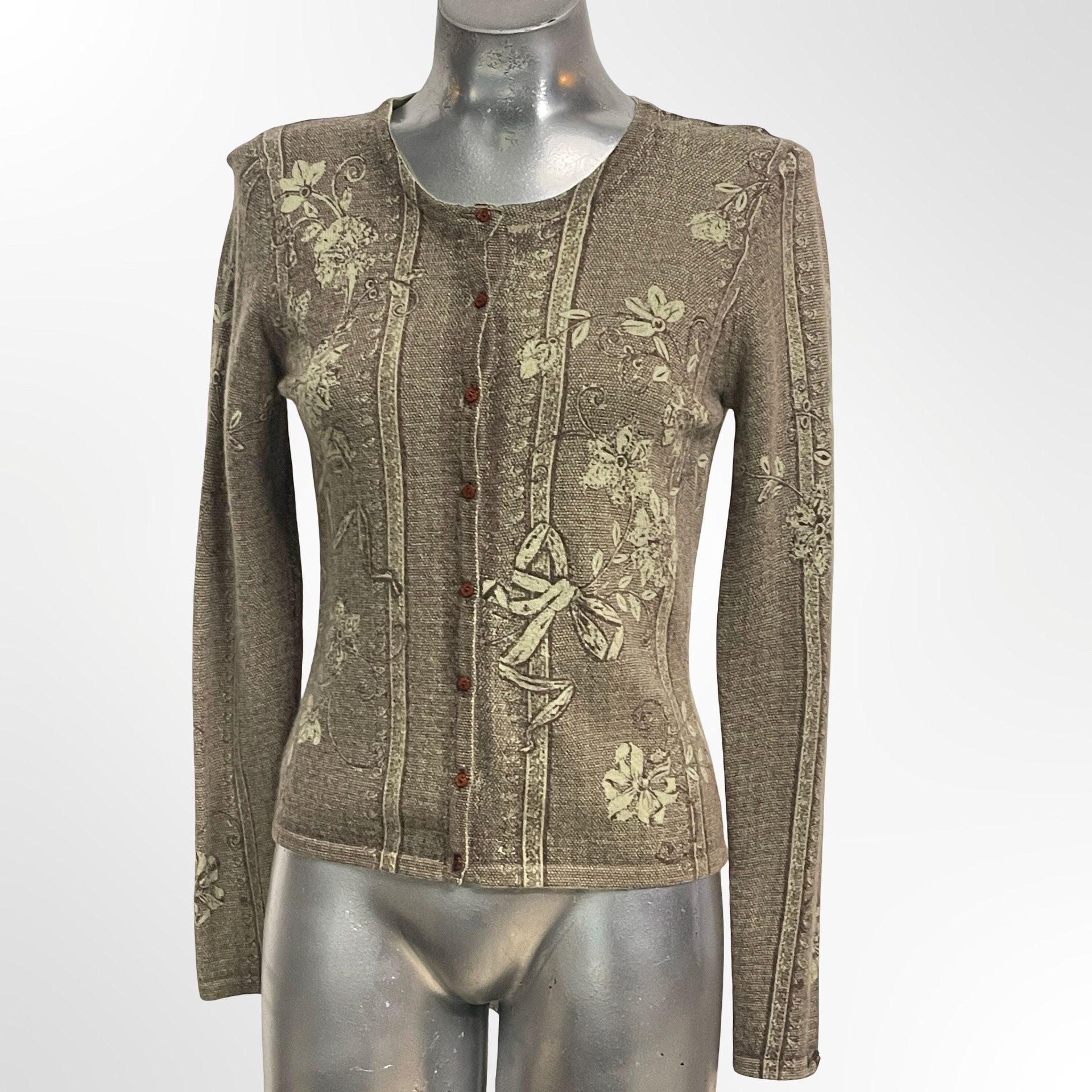 Easel Floral Cardigan Size M Brown Lambswool Angora 3