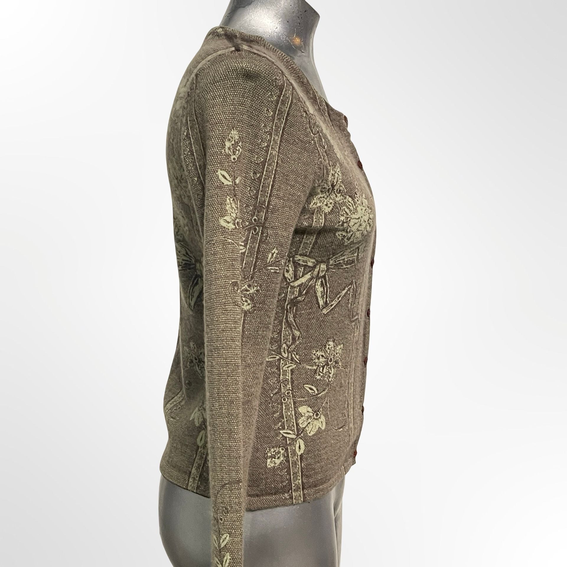 Easel Floral Cardigan Size M Brown Lambswool Angora 4