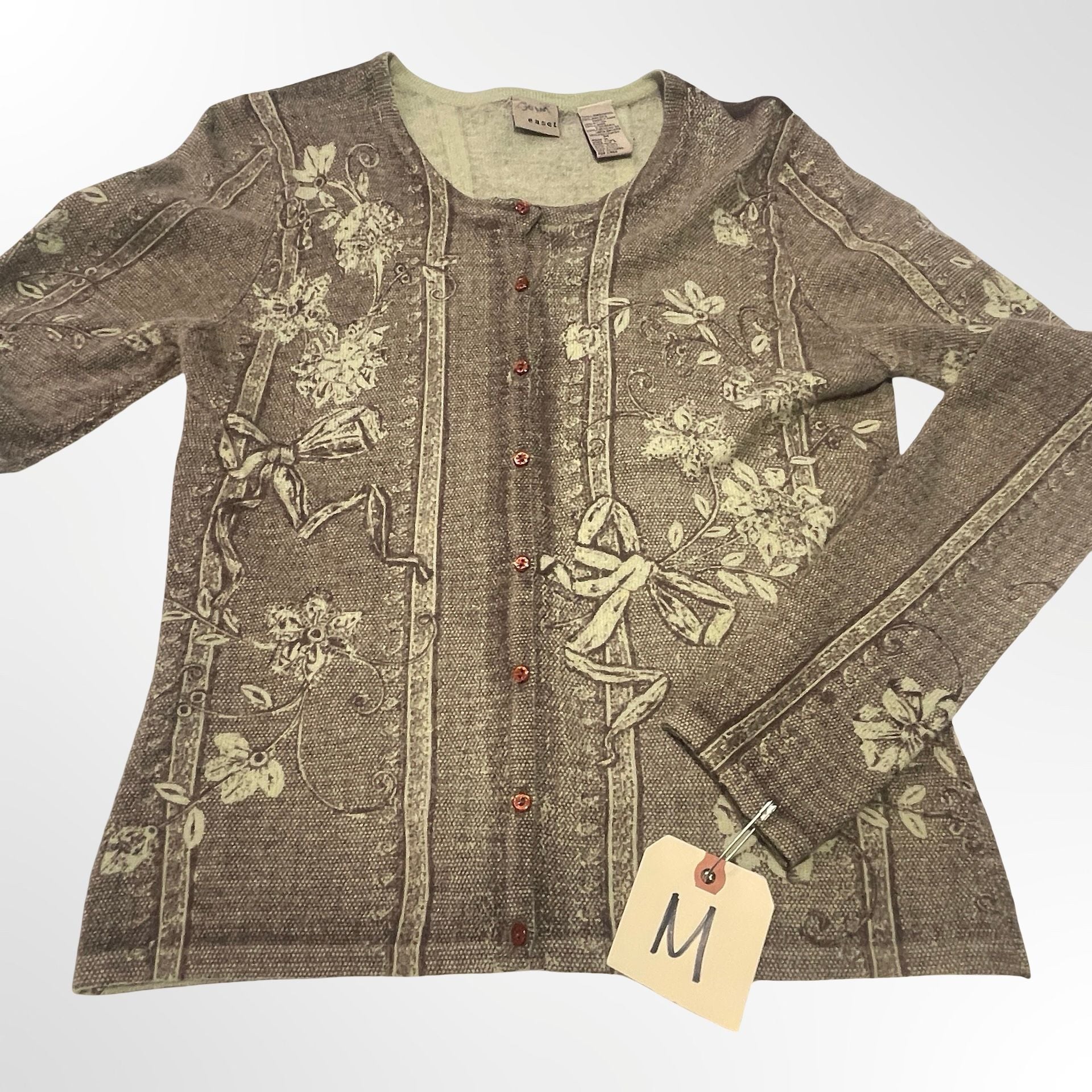 Easel Floral Cardigan Size M Brown Lambswool Angora 6