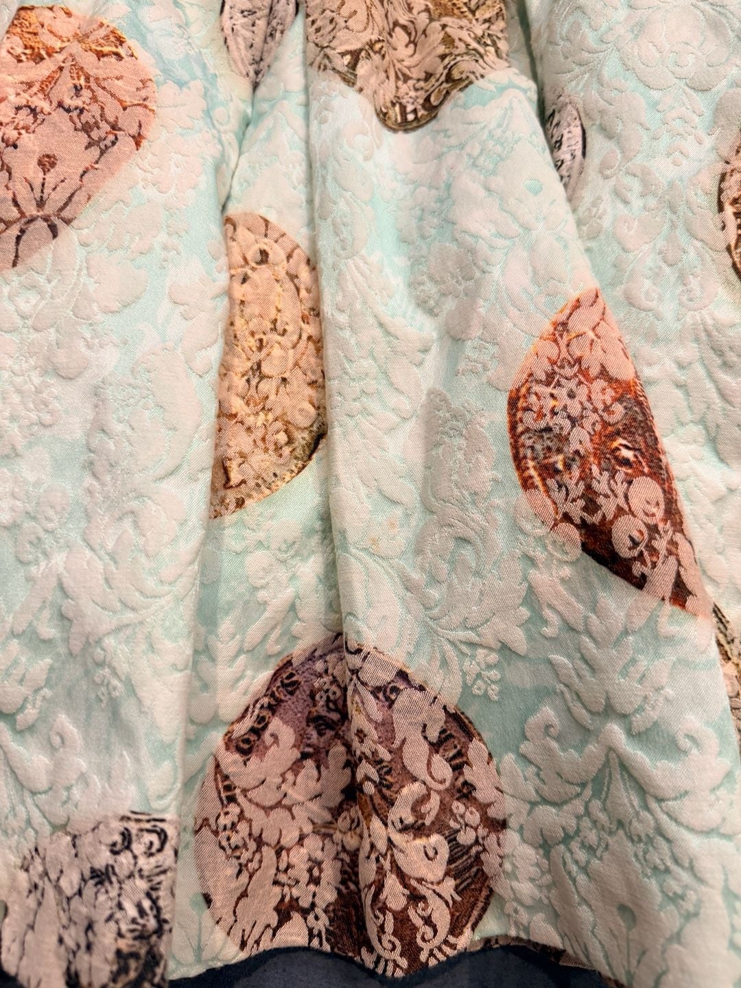 AMN Amen Pleated Jacquard Mini Skirt Mint Green Coin Print Teal Waistband S: 26 4