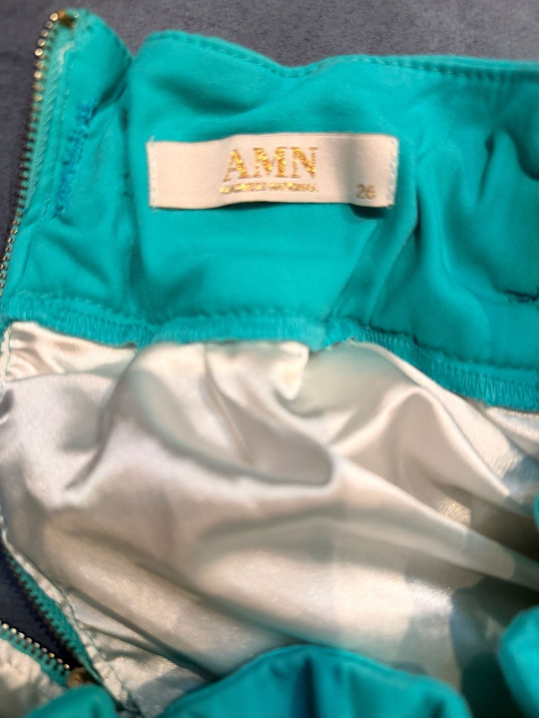 AMN Amen Pleated Jacquard Mini Skirt Mint Green Coin Print Teal Waistband S: 26 6