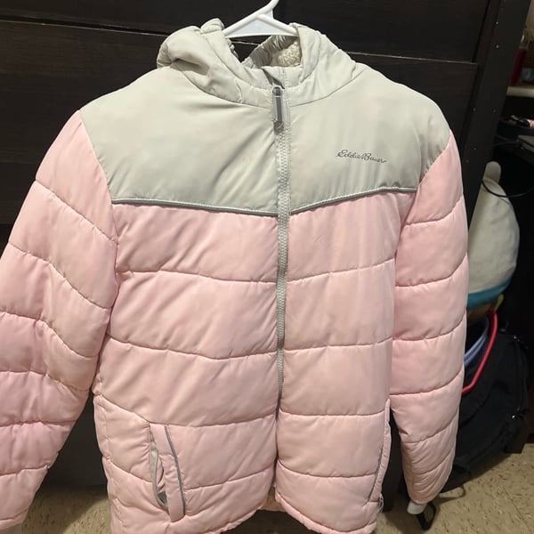 Eddie Bauer Hooded Puffer Jacket Pink Gray