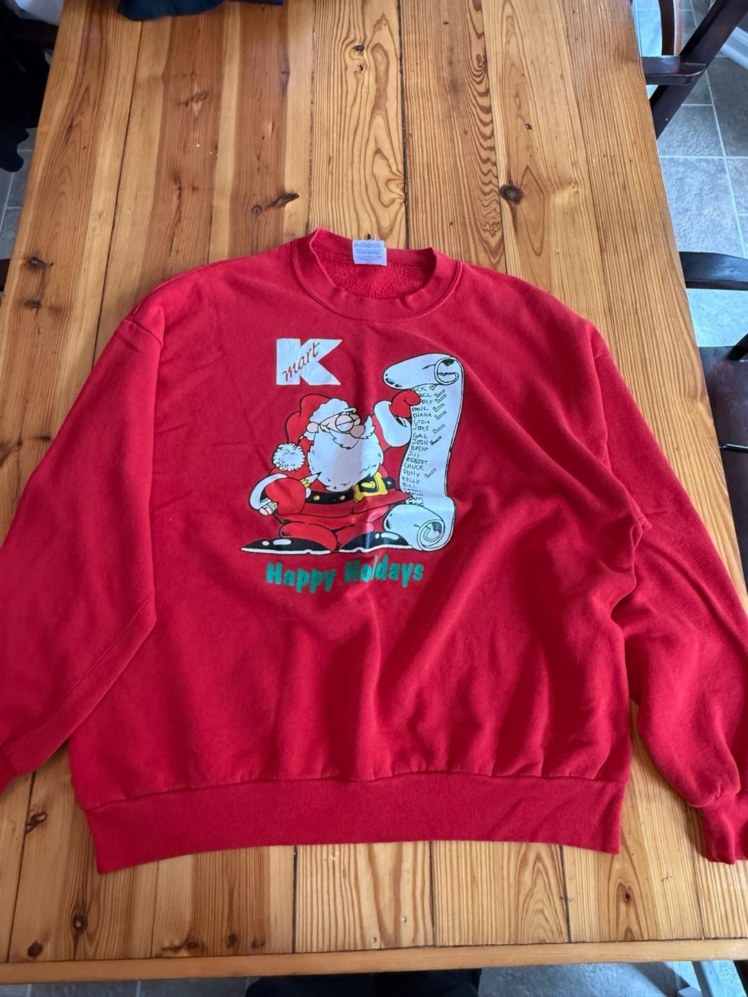 Vintage Kmart Santa Happy Holidays Christmas Sweatshirt Red 2
