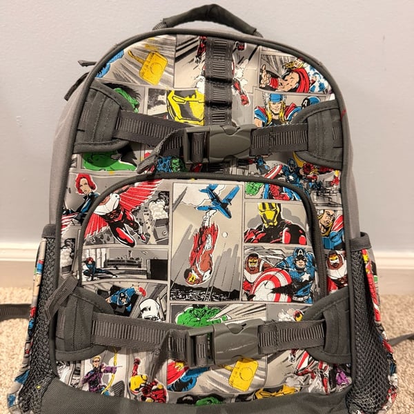 Pottery Barn Kids Marvel Avengers Comic Book Backpack Gray
