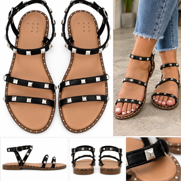 A New Day Women’s Size 6.5 Black Studded Strappy Gladiator Sandals