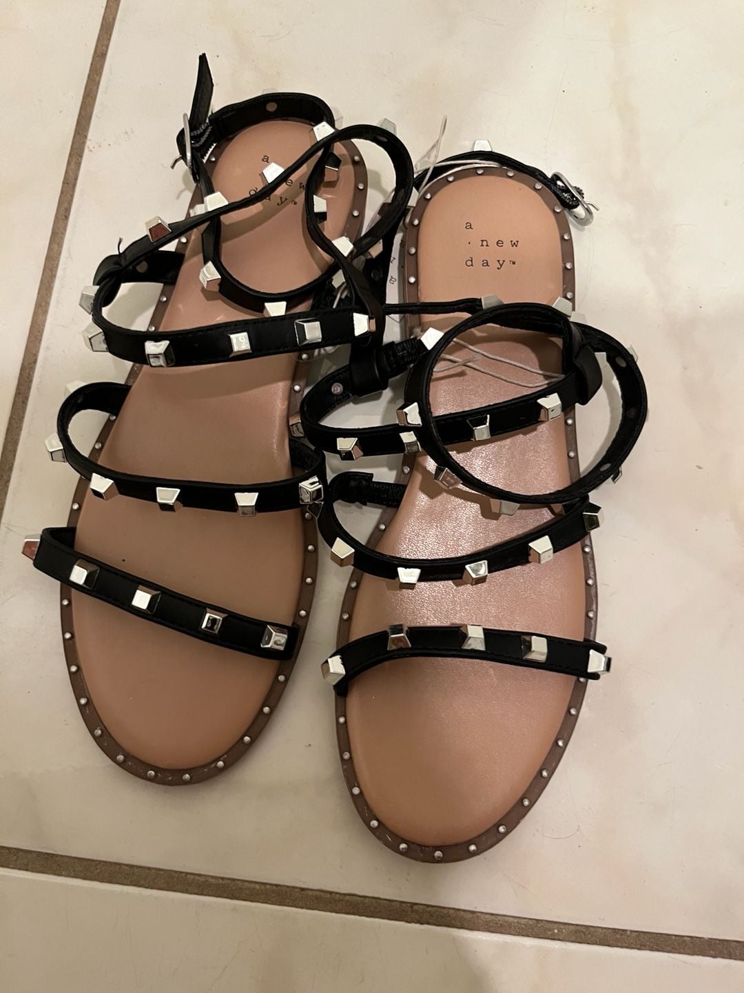 A New Day Women’s Size 6.5 Black Studded Strappy Gladiator Sandals 6