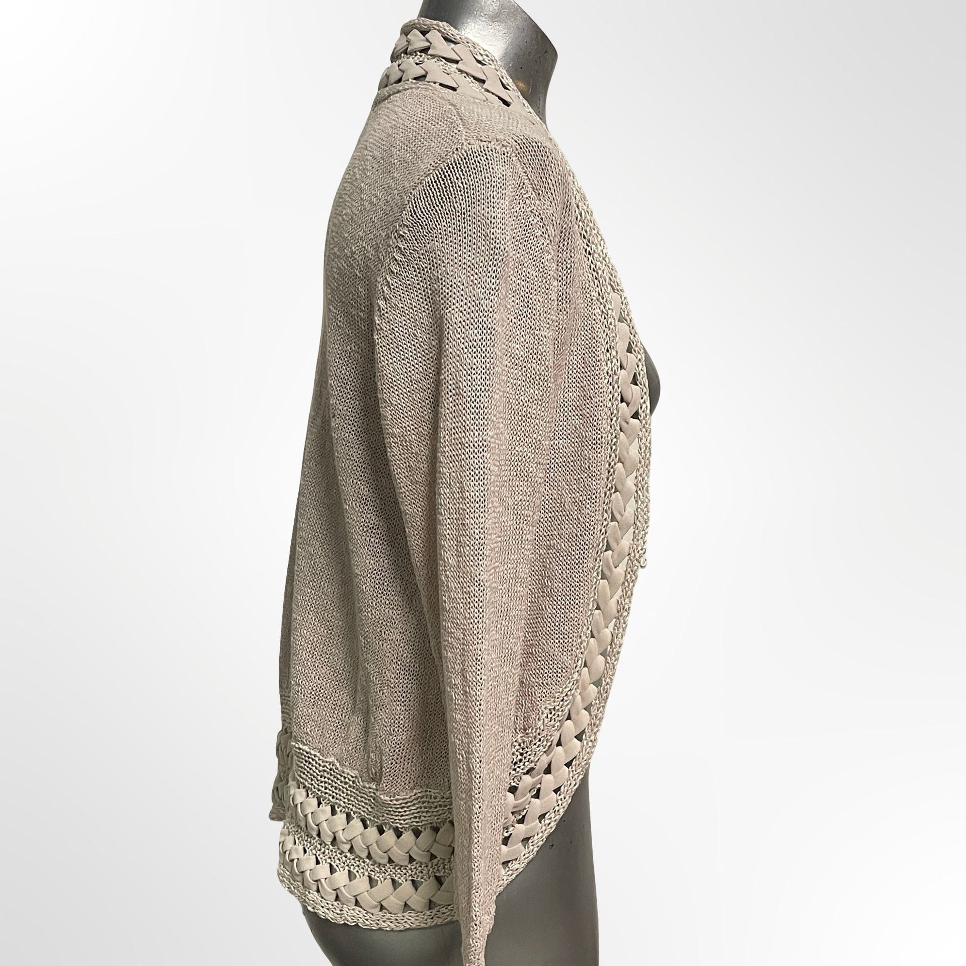Coldwater Creek Cardigan Size S Beige Open Front Ribbon Trim 4
